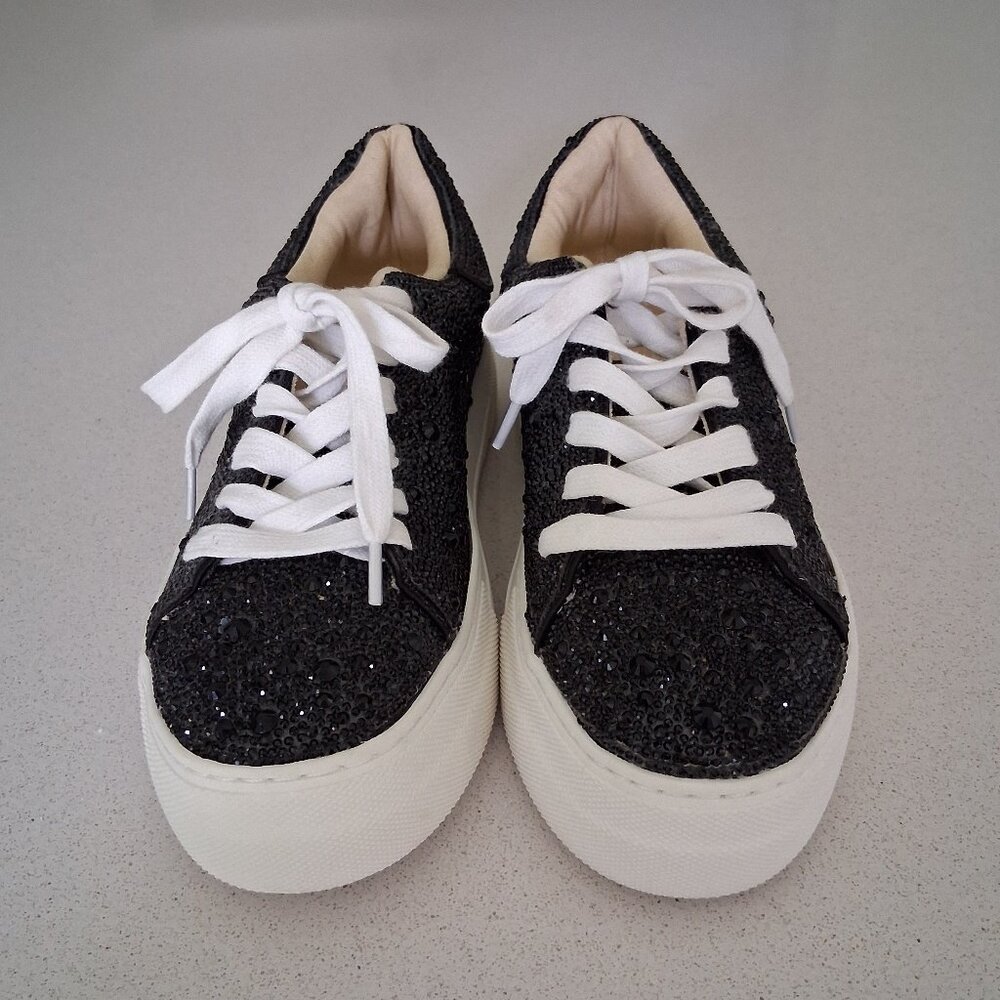 NWOB Betsey Johnson Sydny Black Rhinestone Platform Sneakers Women's Size 6M